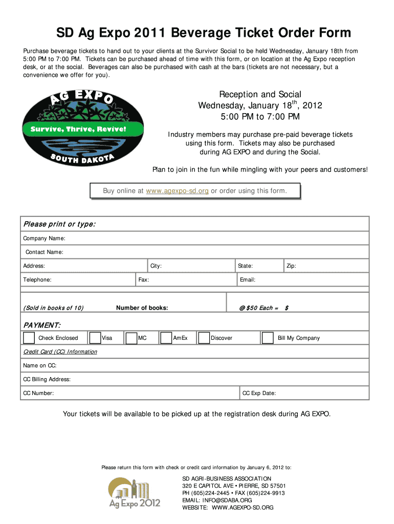 SD Ag Expo 2011 Beverage Ticket Order Form - agexpo-sd Preview on Page 1