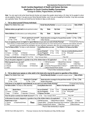 sc dept of health and human services form 505