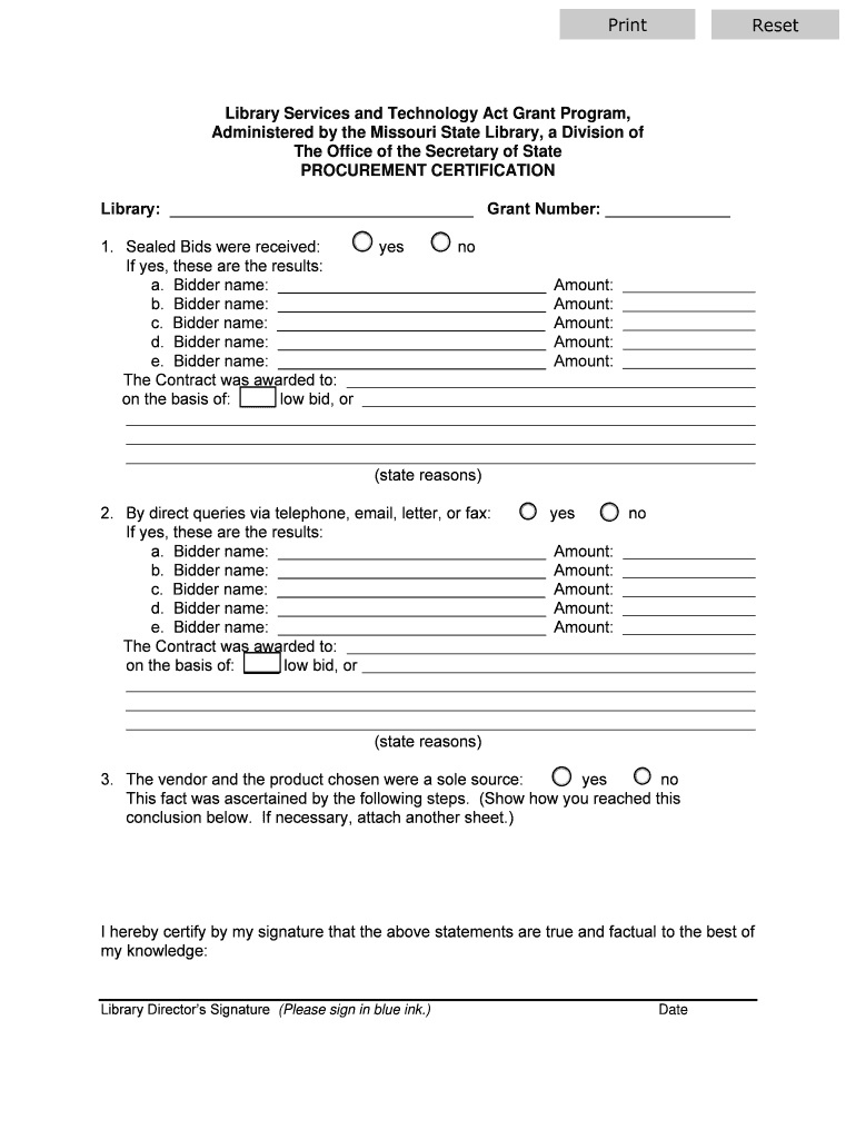 Fillable Online Missouri State Library LSTA Grants Procurement ...