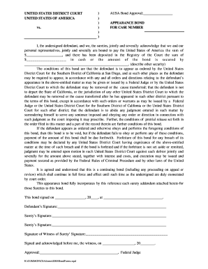 US Federal Appearance Bond