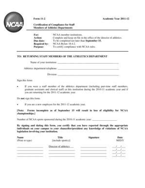 NCAA Certification of Compliance for Staff