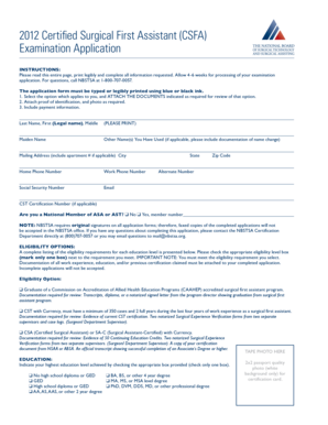 Certified Surgical First Assistant Examination Application