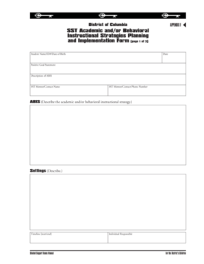 District of Columbia SST Academic and Behavioral Instructional Strategies Form