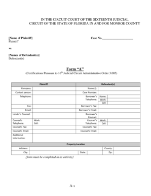 Florida Foreclosure Mediation Form A