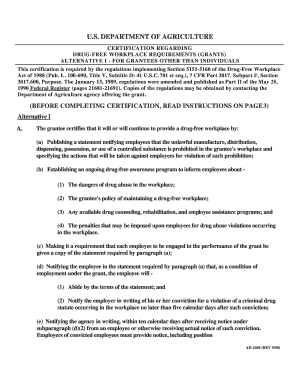 USDA Drug-Free Workplace Certification