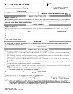 North Carolina Implied Consent Offense Notice