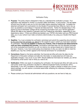 rochester college independent verification worksheet form