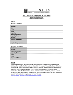 Sign in sheet template google docs - 2011 Student Employee of the Year Nomination Form - osfa illinois