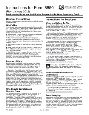 Fillable Online irs form 8850 rev 2012 texas Fax Email Print - pdfFiller