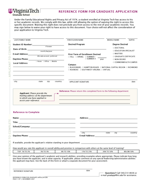 Graduate Application Reference Form