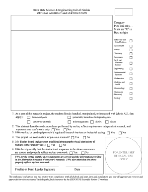 Florida Science Fair Abstract and Certification