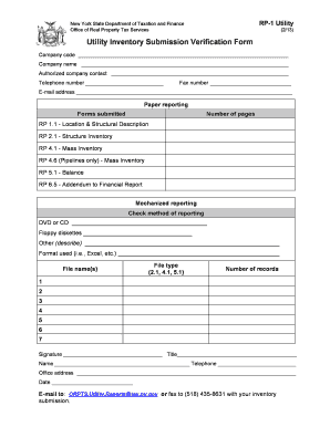 New York Utility Inventory Submission Verification Form