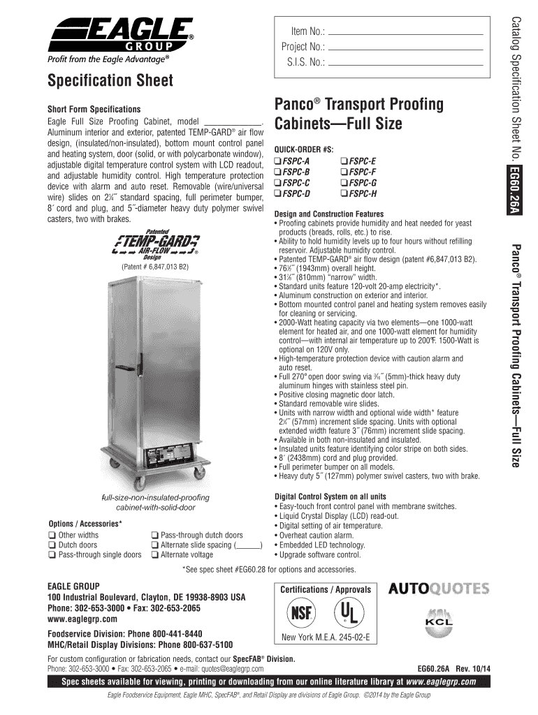 Panco Transport Proofing Cabinets Full Size Specification Sheet Preview on Page 1