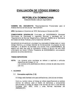 SEISMIC CODE EVALUATION FORM - REPUBLICA DOMINICANA - eird