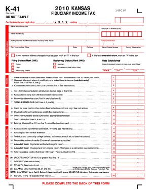 Kansas Fiduciary Income Tax Form K-41