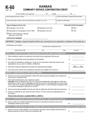 Kansas Community Service Contribution Credit Form K-60