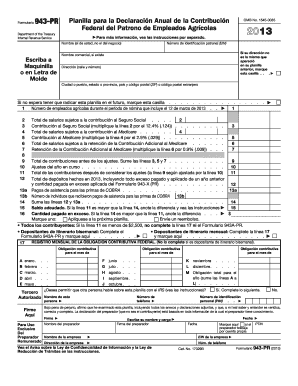 Formulario 943-PR Planilla para la Declaración Anual de la Contribución