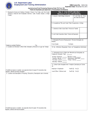 Agricultural and Food Processing Clearance Order ETA Form 790