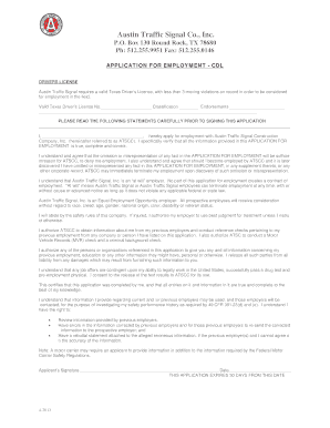 Texas CDL Employment Application