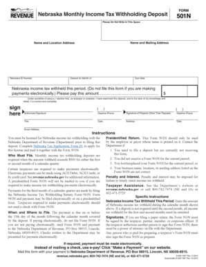 Nebraska Monthly Income Tax Withholding Deposit 501N