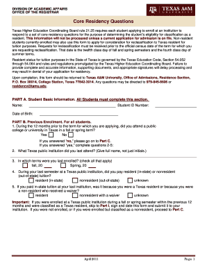 Texas Residency Classification Form
