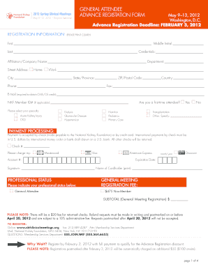 GENERAL ATTENDEE ADVANCE REGISTATION FORM - kidney