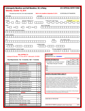 Indianapolis Marathon 2014 Entry Form