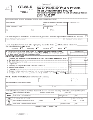 New York State Tax on Premiums Form CT-33-D