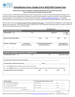 SchoolChoice Form Grades 6-8