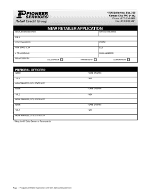 Prospective Retailer Application and Non-disclosure Agreement