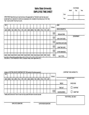 Idaho State University Employee Time Sheet