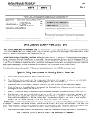 Delaware Withholding Tax Return Form W1 9301