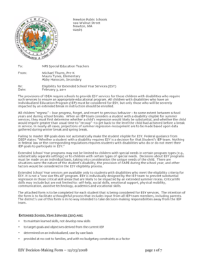 Extended School Year Services Eligibility Form