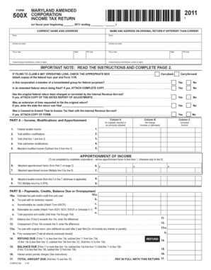 Maryland Amended Corporation Income Tax Return