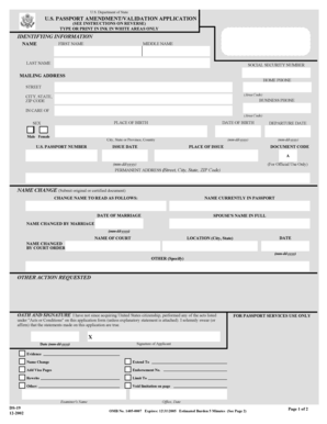 US Passport Amendment/Validation Application