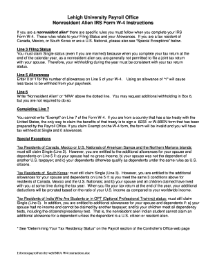 Nonresident Alien IRS Form W-4 Instructions