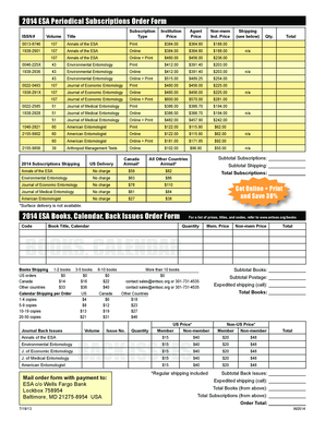 2014 ESA Periodical Subscriptions Order Form