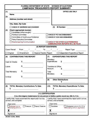 Florida Campaign Treasurer's Report Summary