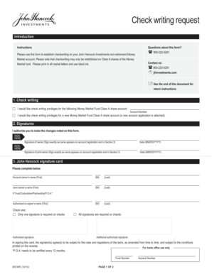 John Hancock Check Writing Request Form