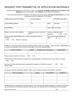 Montana University System Transmittal Request Form