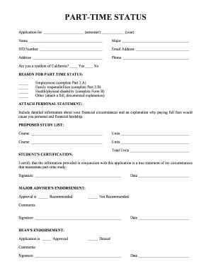 California Part-Time Status Application