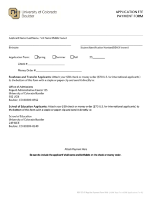 University of Colorado Boulder Application Fee Payment Form