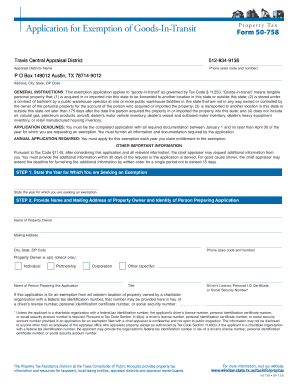 Texas Goods-In-Transit Property Tax Exemption Application