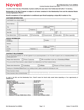 Novell MLA Membership Form