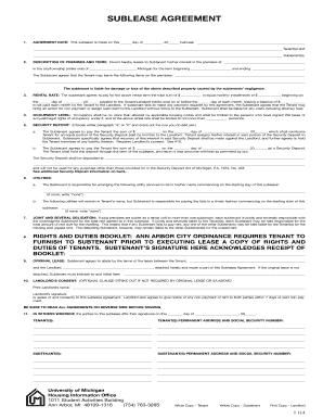 Michigan Sublease Agreement