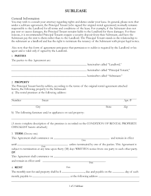 Massachusetts sublease agreement - rental sublease form fillable