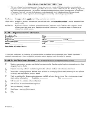 US Federal Sole Source Justification Form