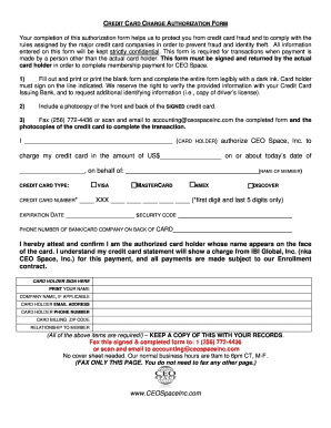 Credit Card Charge Authorization Form