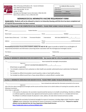 Texas Meningitis Vaccine Requirement Form