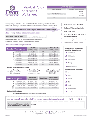 Dean Health Plan Individual Policy Application